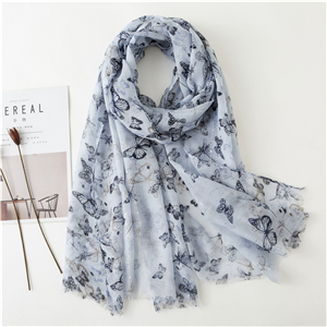 China wholesale butterfly print tassel cotton scarf