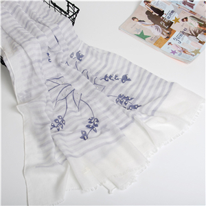 Floral print pearl decorative cotton scarf