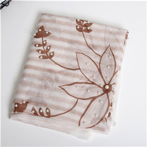 Floral print pearl decorative cotton scarf