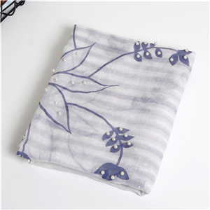 Floral print pearl decorative cotton scarf