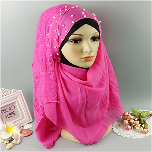 Wholesale white pearl half lace Muslim scarf