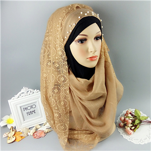 Wholesale white pearl half lace Muslim scarf