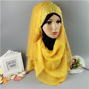 Wholesale white pearl half lace Muslim scarf