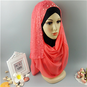 Wholesale white pearl half lace Muslim scarf