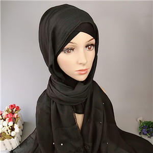 China cheap monochrome beaded lace Muslim scarf