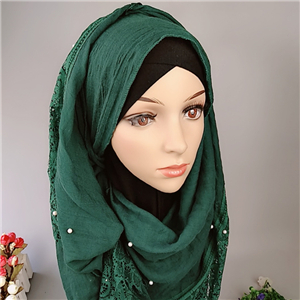 China cheap monochrome beaded lace Muslim scarf