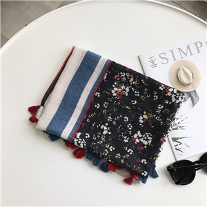 Wholesale small floral tassel cotton scarf