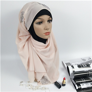 Wholesale rose chiffon hot drill monochrome muslim scarf