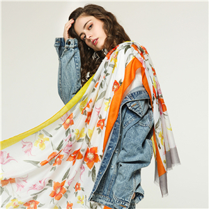 Wholesale lily printed cotton warm scarf