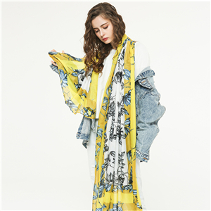 Wholesale color edge leaf print cotton decorative scarf
