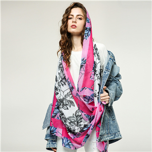 Wholesale color edge leaf print cotton decorative scarf