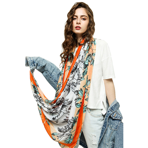 Wholesale color edge leaf print cotton decorative scarf