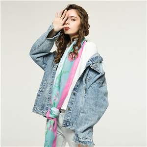 Chrysanthemum printed cotton tassel cheap scarf
