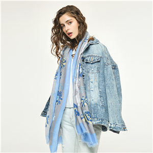 Chrysanthemum printed cotton tassel cheap scarf