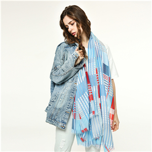 Colorful grid pattern fringed decorative cheap scarf