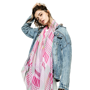 Colorful grid pattern fringed decorative cheap scarf