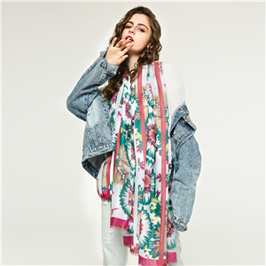 Wholesale sun flower print tassel cotton scarf