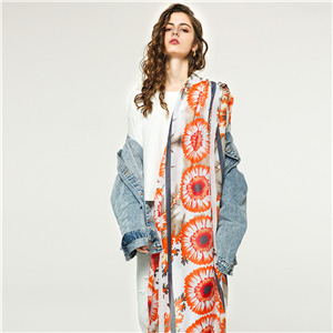 Wholesale sun flower print tassel cotton scarf