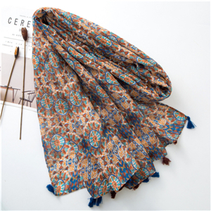 Color printed tassel cotton cheap scarf