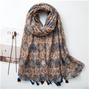 Color printed tassel cotton cheap scarf