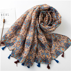 Color printed tassel cotton cheap scarf