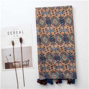 Color printed tassel cotton cheap scarf