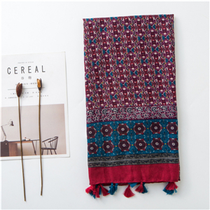 Wholesale totem print contrast tassel cotton scarf