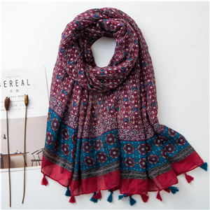 Wholesale totem print contrast tassel cotton scarf