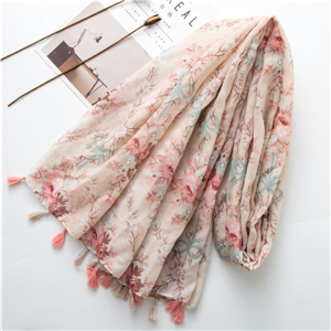 Wholesale flower print tassel cotton scarf