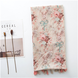 Wholesale flower print tassel cotton scarf