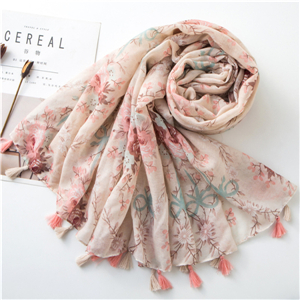 Wholesale flower print tassel cotton scarf