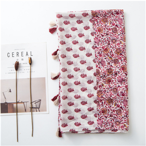 Wholesale contrast color flower print tassel cotton scarf
