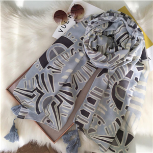 Wholesale light gray graffiti stitching tassel cotton scarf