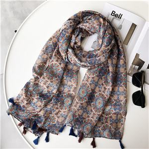 China cheap printed tassel cotton scarf