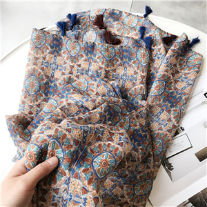 China cheap printed tassel cotton scarf