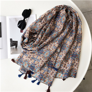 China cheap printed tassel cotton scarf