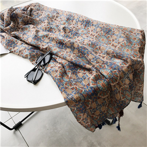 China cheap printed tassel cotton scarf