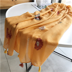 Wholesale embroidered cashew tassel cotton scarf