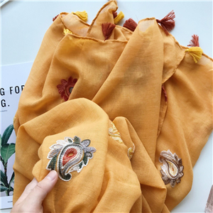 Wholesale embroidered cashew tassel cotton scarf