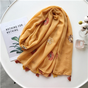 Wholesale embroidered cashew tassel cotton scarf