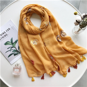 Wholesale embroidered cashew tassel cotton scarf