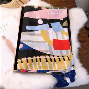 Wholesale geometric pattern fringed cotton scarf