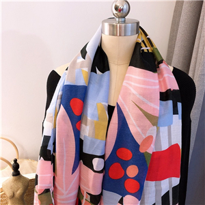 Wholesale geometric pattern fringed cotton scarf
