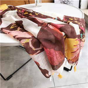 Wholesale coffee color butterfly print tassel cotton scarf
