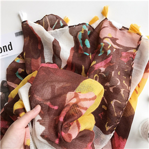 Wholesale coffee color butterfly print tassel cotton scarf