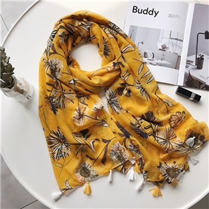 Floral tassel cotton cheap scarf