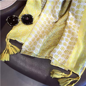 Wholesale yellow floral dot tassel cotton scarf