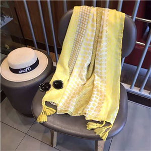 Wholesale yellow floral dot tassel cotton scarf