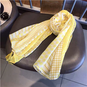 Wholesale yellow floral dot tassel cotton scarf