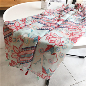 Wholesale flower print tassel cotton scarf
